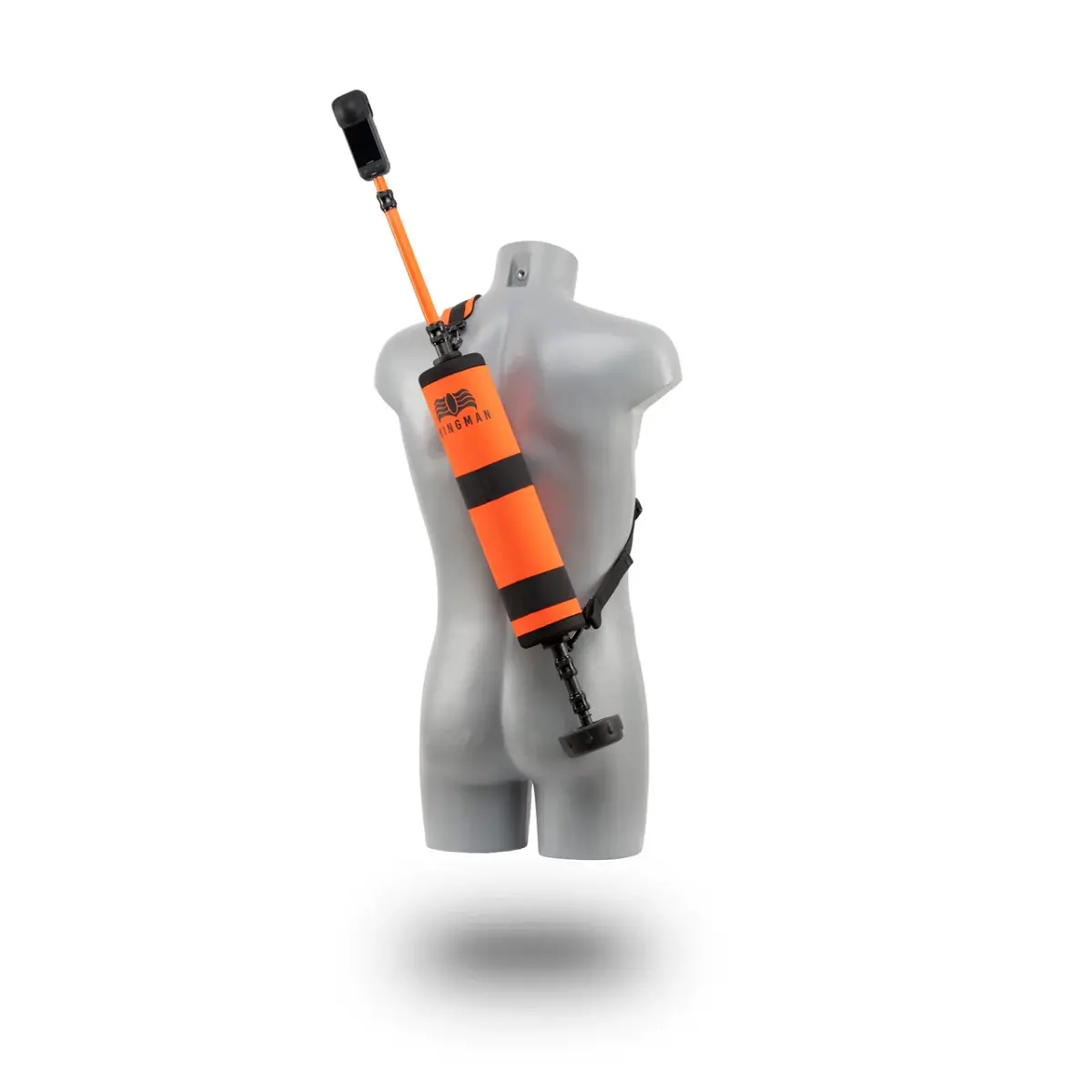 Le mât flottant CreatorMark, bouée orange surmontée d'un mât en carbone et d'une caméra 360